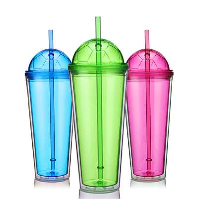 660ml plastic double wall coffee tumbler cups with football lid and straw