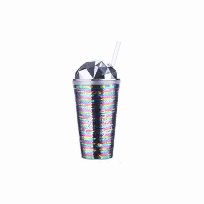 Custom printed brand logo double wall plastic cup with ice dome lid