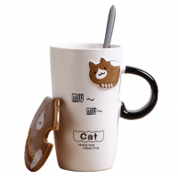 Cheap Wholesale Embossing Cat Pattern Ceramic Coffee Cup and Mugs with Lid and Spoon Cartoon Cute Cat Milk Coffee Cup and Mugs